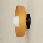 Disc Orb Outdoor Surface Mount - Black Canopy / Sandblasted Amber