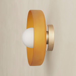 Disc Orb Outdoor Surface Mount - Brass Canopy / Sandblasted Amber