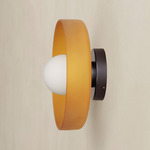 Disc Orb Outdoor Surface Mount - Blackened Brass Canopy / Sandblasted Amber