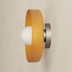 Disc Orb Outdoor Surface Mount - Pewter Canopy / Sandblasted Amber