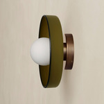 Disc Orb Outdoor Surface Mount - Patina Brass Canopy / Pistachio, Pistachio Rim