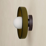 Disc Orb Outdoor Surface Mount - Blackened Brass Canopy / Pistachio, Pistachio Rim