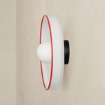 Disc Orb Outdoor Surface Mount - Black Canopy / Opaline, Red Rim