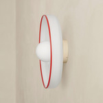 Disc Orb Outdoor Surface Mount - Bone Canopy / Opaline, Red Rim