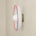 Disc Orb Outdoor Surface Mount - Reed Green Canopy / Opaline, Red Rim