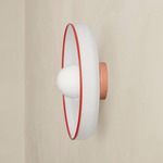 Disc Orb Outdoor Surface Mount - Peach Canopy / Opaline, Red Rim
