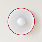 Disc Orb Outdoor Surface Mount - Brass Canopy / Opaline, Red Rim