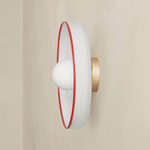 Disc Orb Outdoor Surface Mount - Brass Canopy / Opaline, Red Rim