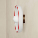 Disc Orb Outdoor Surface Mount - Patina Brass Canopy / Opaline, Red Rim