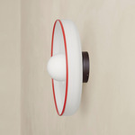 Disc Orb Outdoor Surface Mount - Blackened Brass Canopy / Opaline, Red Rim