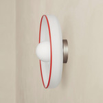 Disc Orb Outdoor Surface Mount - Pewter Canopy / Opaline, Red Rim