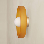 Disc Orb Outdoor Surface Mount - Brass Canopy / Sandblasted Amber