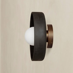 Ceramic Disc Outdoor Surface Mount - Patina Brass / Black Clay