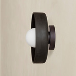 Ceramic Disc Outdoor Surface Mount - Blackened Brass / Black Clay
