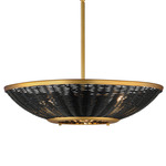 Rattan Bowl Pendant - Natural Aged Brass / Black Rattan