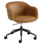 Fiber Conference Armchair Swivel Base with Casters - Black / Cognac