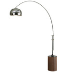 Tambo Arc Floor Lamp - Weathered Brass / Dark Walnut / White Linen