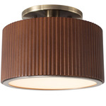 Tambo Semi Flush Ceiling Light - Weathered Brass / Dark Walnut