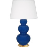 Triple Gourd Table Lamp - Cobalt / Pearl Dupioni