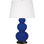 Triple Gourd Table Lamp - Cobalt / Pearl Dupioni