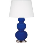 Triple Gourd Table Lamp - Cobalt / Pearl Dupioni