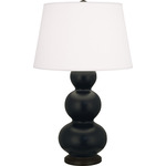 Triple Gourd Table Lamp - Matte Obsidian / Pearl Dupioni