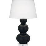 Triple Gourd Table Lamp - Matte Obsidian / Pearl Dupioni