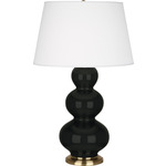 Triple Gourd Table Lamp - Obsidian / Pearl Dupioni