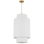 Sawyer Long Pendant - Burnished Brass / White Linen