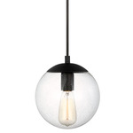 Leo Hanging Globe Pendant - Midnight Black / Clear Seeded