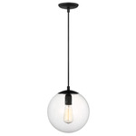 Leo Hanging Globe Pendant - Midnight Black / Clear Seeded