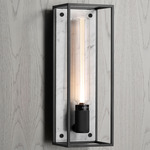 Caged Wall Sconce - Satin Black / White Marble