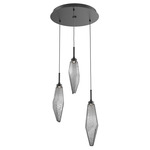 Rock Crystal Round Multi Light Pendant - Matte Black / Chilled Smoke