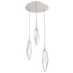 Rock Crystal Round Multi Light Pendant - Beige Silver / Chilled Clear