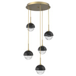 Cabochon Round Multi Light Pendant - Gilded Brass / Clear
