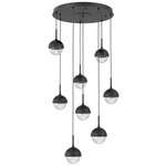 Cabochon Round Multi Light Pendant - Matte Black / Clear