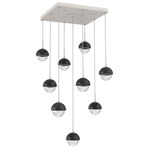 Cabochon Square Multi Light Pendant - Beige Silver / Clear
