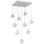 Cabochon Square Multi Light Pendant - Beige Silver / Clear
