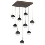 Cabochon Square Multi Light Pendant - Flat Bronze / Clear