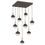 Cabochon Square Multi Light Pendant - Flat Bronze / Clear