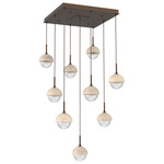 Cabochon Square Multi Light Pendant - Flat Bronze / Clear
