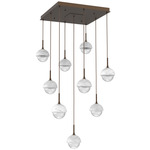Cabochon Square Multi Light Pendant - Flat Bronze / Clear