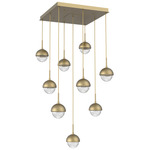 Cabochon Square Multi Light Pendant - Gilded Brass / Clear