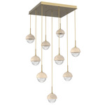 Cabochon Square Multi Light Pendant - Gilded Brass / Clear