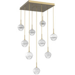 Cabochon Square Multi Light Pendant - Gilded Brass / Clear