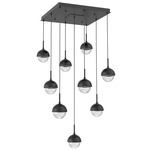 Cabochon Square Multi Light Pendant - Matte Black / Clear
