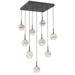 Cabochon Square Multi Light Pendant - Matte Black / Clear