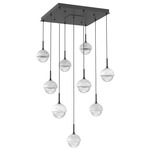 Cabochon Square Multi Light Pendant - Matte Black / Clear