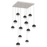 Cabochon Square Multi Light Pendant - Beige Silver / Clear