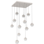 Cabochon Square Multi Light Pendant - Beige Silver / Clear